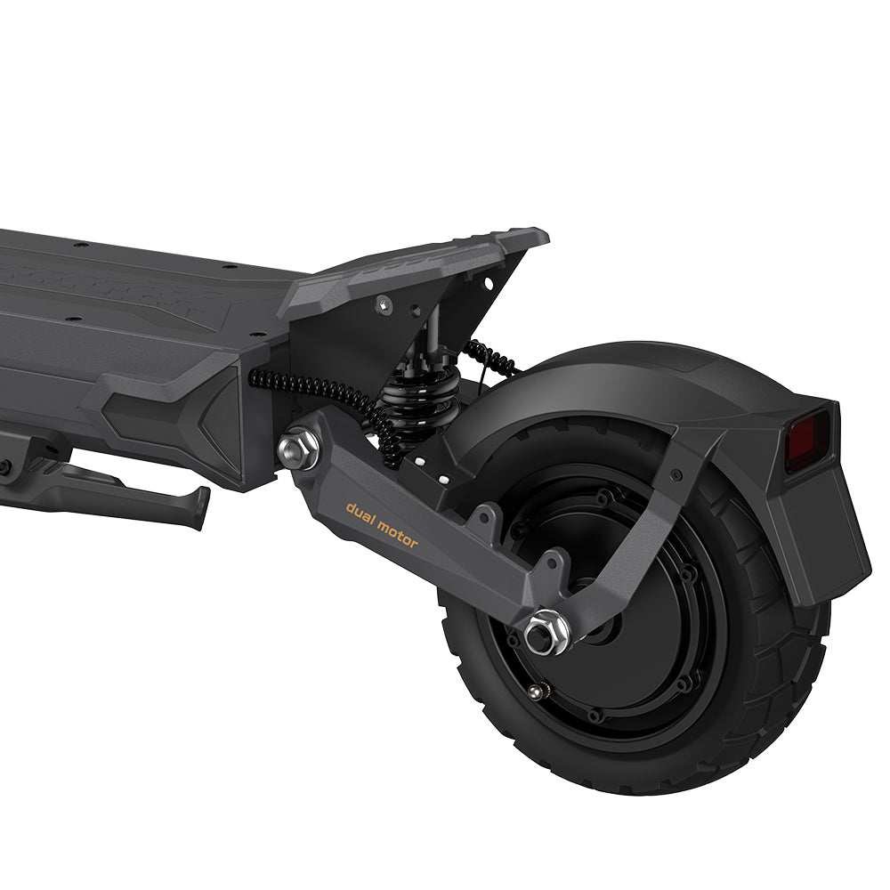 Rear hub motor, spring suspension, and fender of the Ausom L2 Max Dual Motor