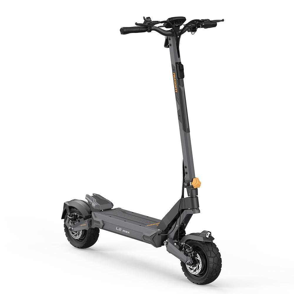 Ausom L2 Max Dual Motor electric scooter — front three-quarter view with LED headlight