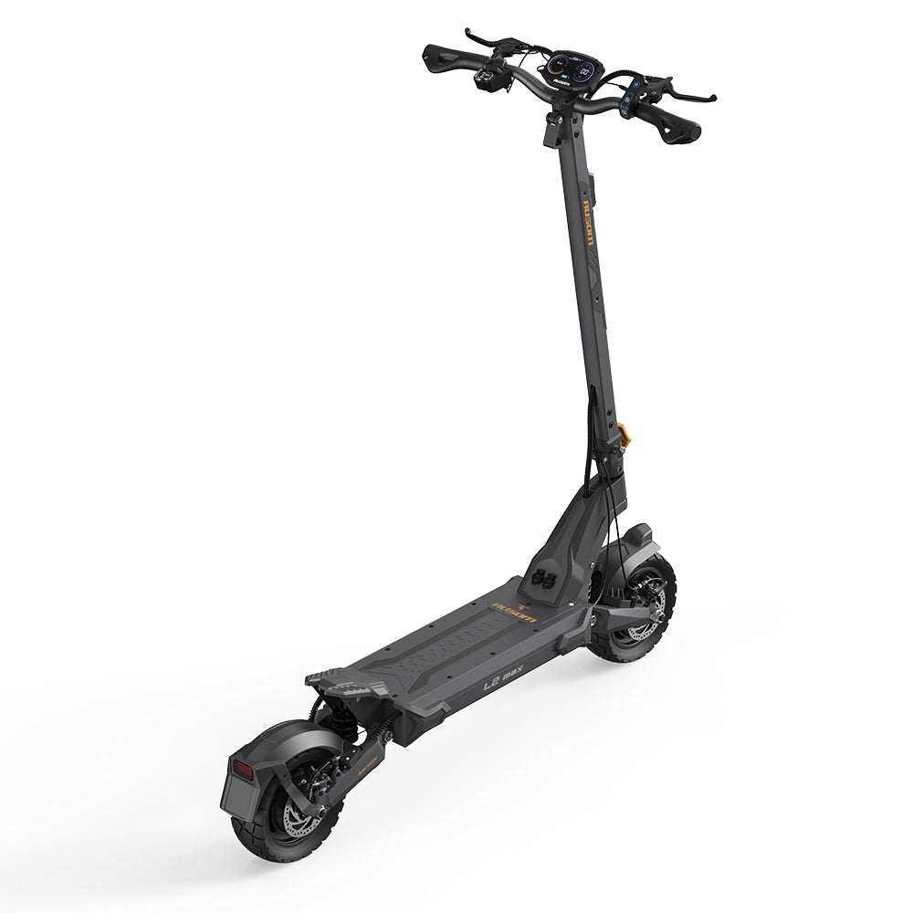 Ausom L2 Max Dual Motor electric scooter — rear three-quarter view with kickstand down