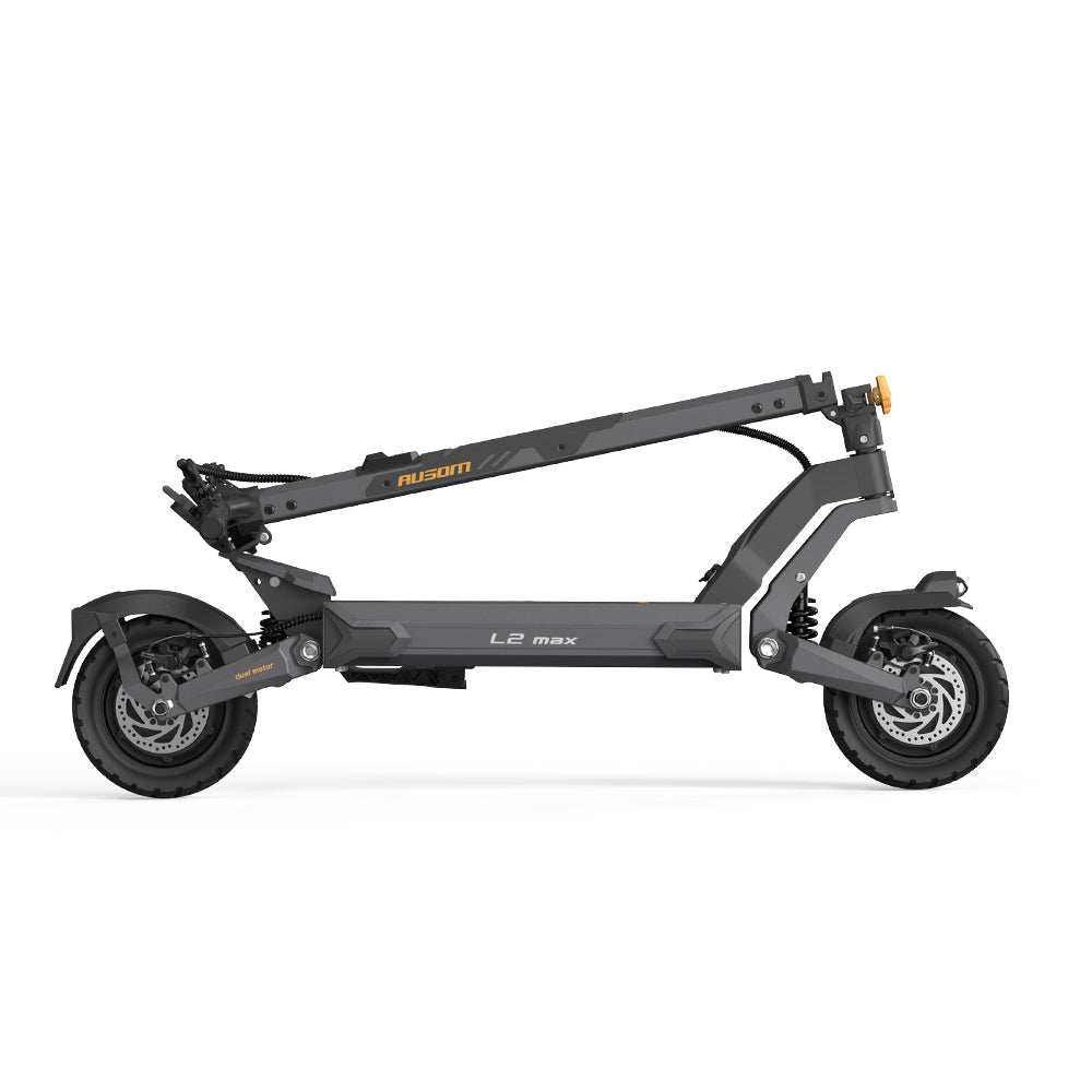 Ausom L2 Max Dual Motor electric scooter folded for transport — side view
