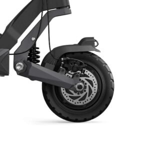 Front disc brake and spring suspension detail on the Ausom L2 Max Dual Motor