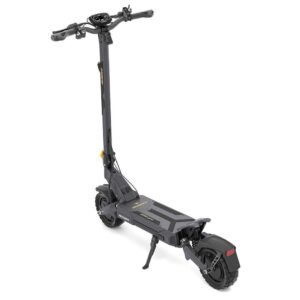 Ausom DT2 Pro electric scooter — rear three-quarter view with kickstand down