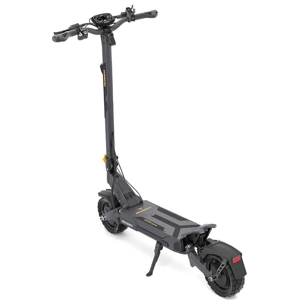 Ausom DT2 Pro electric scooter — rear three-quarter view with kickstand down