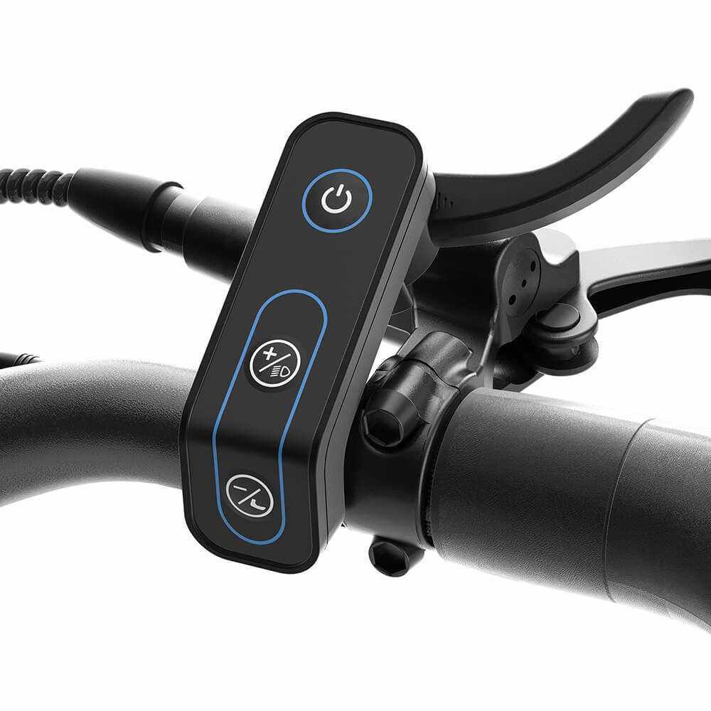 Ausom DT2 Pro power and light control pod on the handlebar