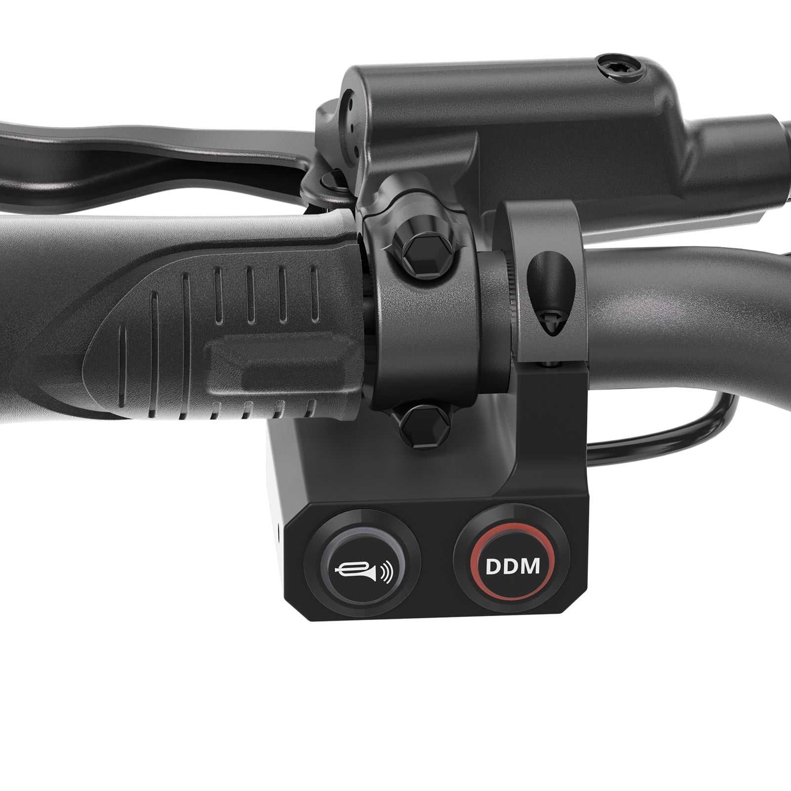 Ausom F1 Max handlebar controls — horn button and DDM dual-motor switch