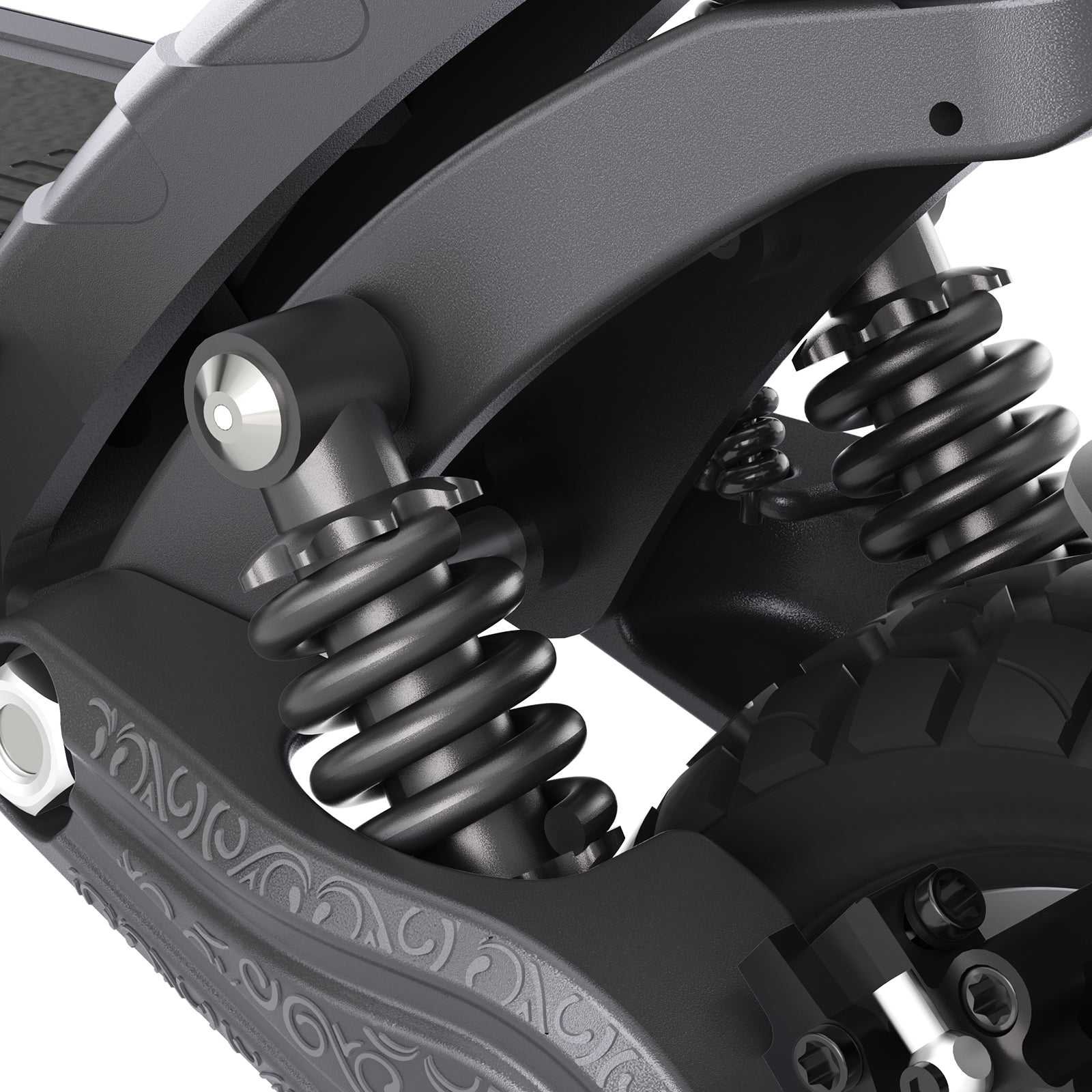 Dual spring rear suspension close-up on the Ausom F1 Max