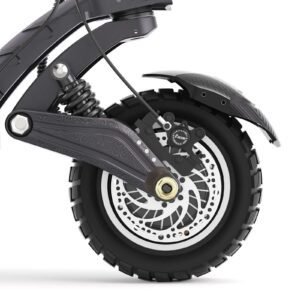 Front disc brake and swingarm suspension on the Ausom F1 Max