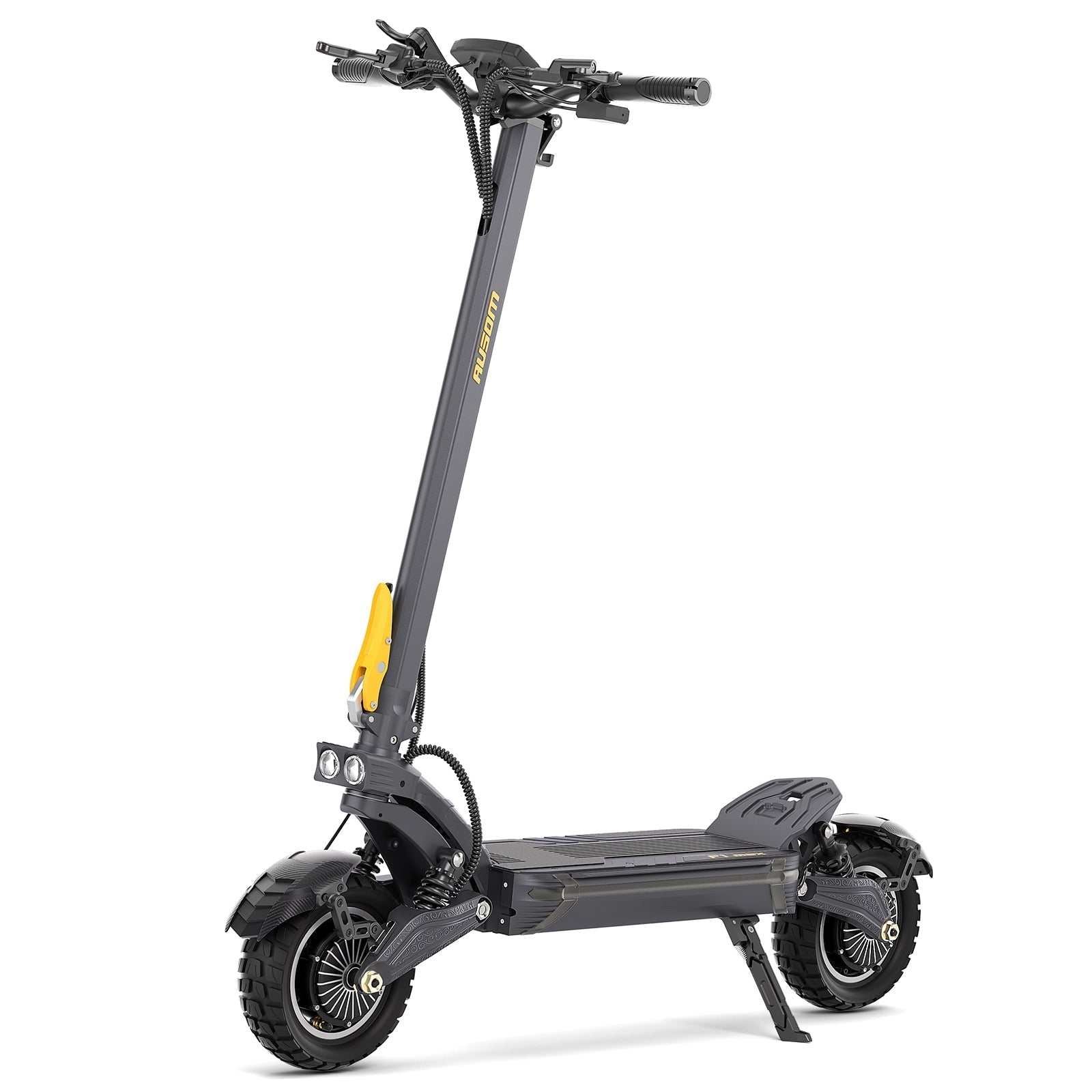 Ausom F1 Max electric scooter — front three-quarter view with dual headlight