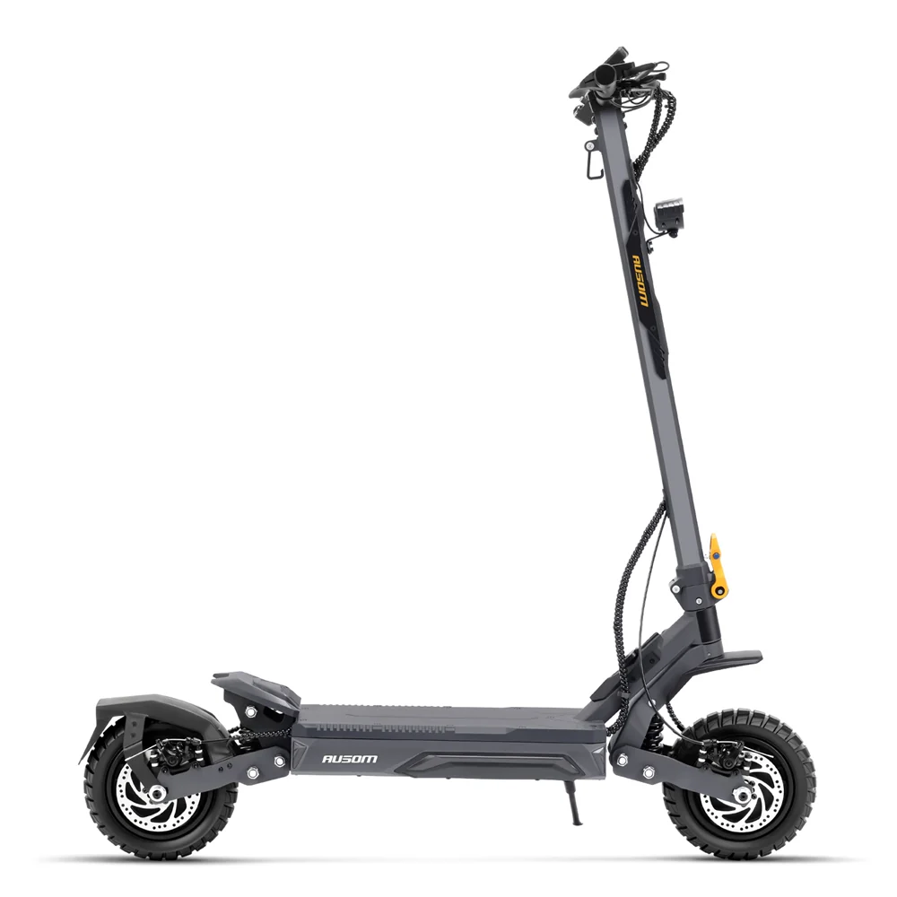 Ausom Gosoul 2 Pro dual motor electric scooter — left side profile showing front and rear disc brakes