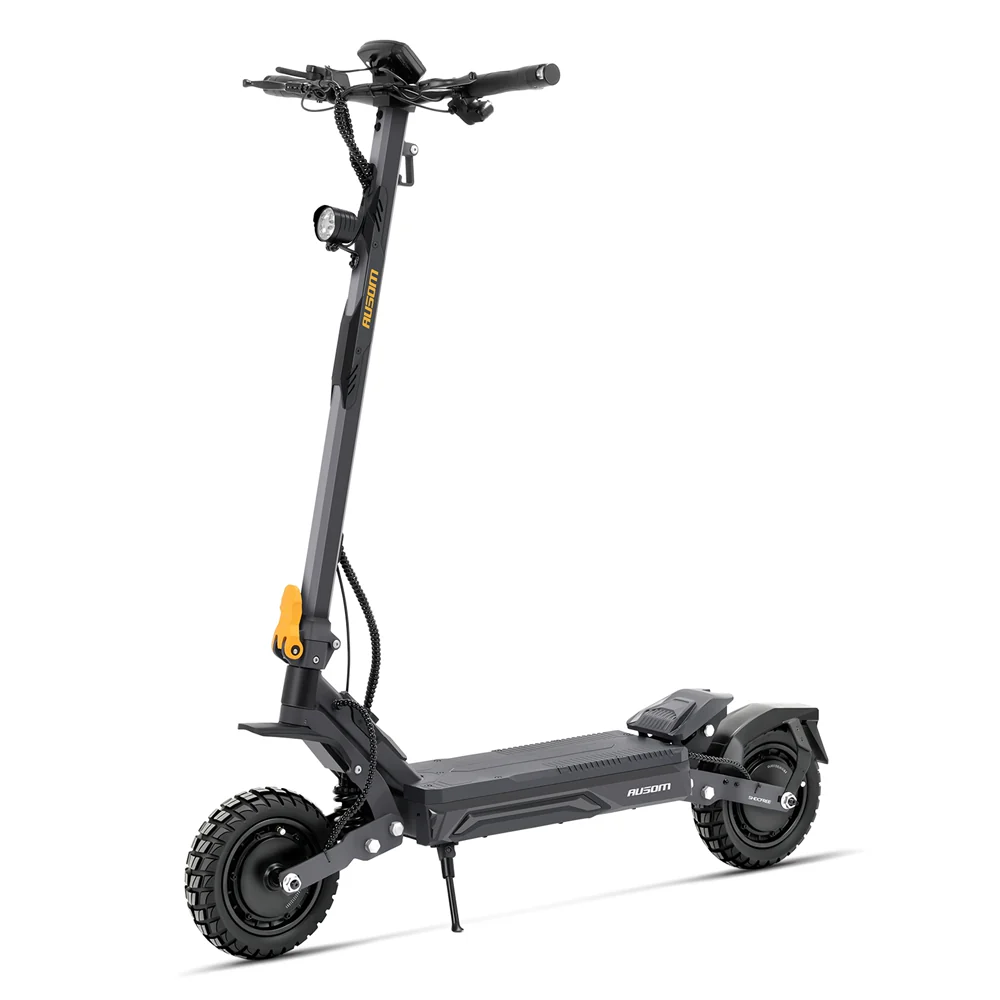 Ausom Gosoul 2 Pro electric scooter — front view with folding latch and all-terrain tires