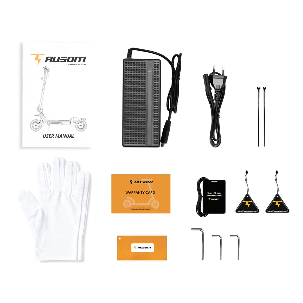 What’s in the box: Ausom Gosoul 2 Pro charger, user manual, gloves, NFC cards, hex keys, and warranty card