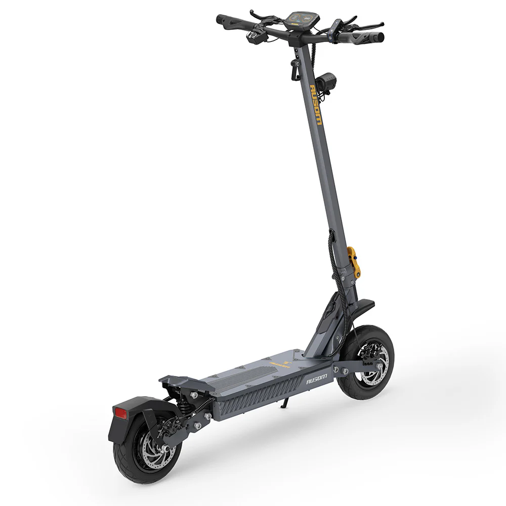 Ausom Gosoul 2 electric scooter — rear angle view showing deck, taillight, and rear suspension