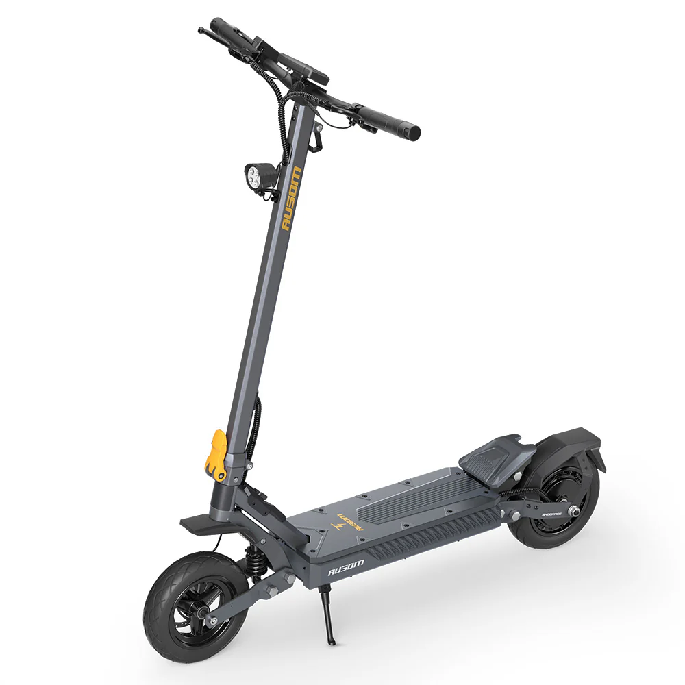 Ausom Gosoul 2 electric scooter — front three-quarter view with LED headlight and folding latch