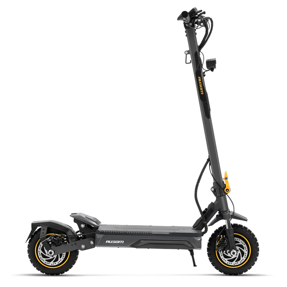 Ausom K20 Pro dual motor electric scooter — right side profile showing disc brakes front and rear