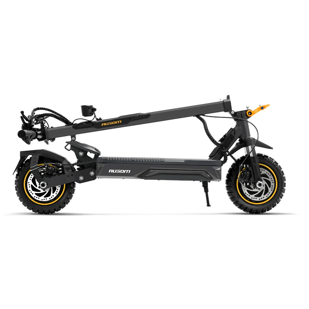 Ausom K20 Pro electric scooter folded flat for storage — side view
