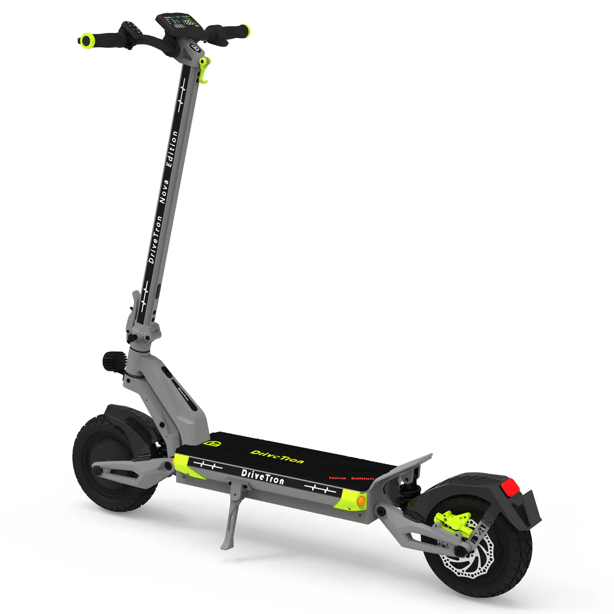 DriveTron Nova electric scooter, front three-quarter view showing 10-inch tires