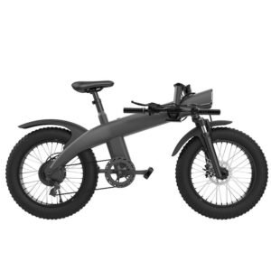 Q3 fat tire bike, rear three-quarter view of the 750W hub motor and 7-speed drivetrain