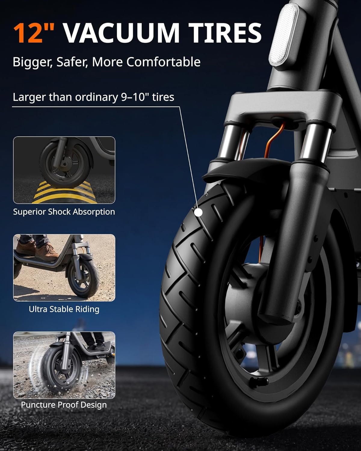 12-inch tubeless front tire on the AOTOS E3 electric scooter