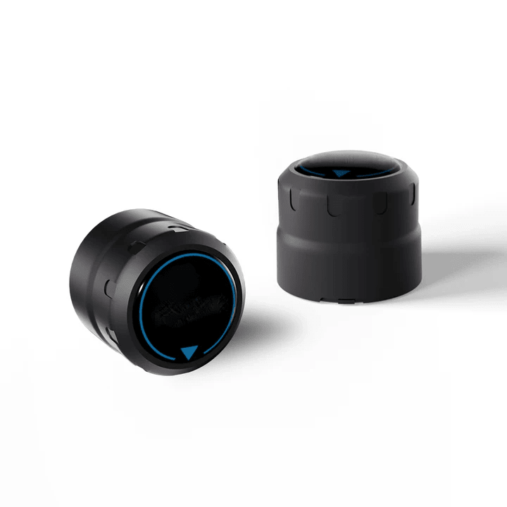 AOTOS FLUX X26 tire pressure sensor: black cap-shaped sensors with a blue ring