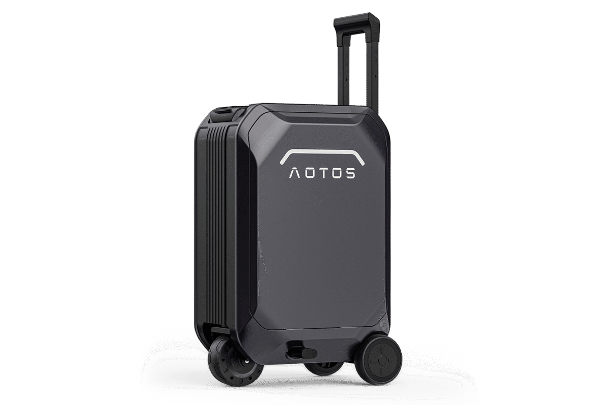 AOTOS L2 smart rideable suitcase in Gunmetal Grey with the carry handle extended