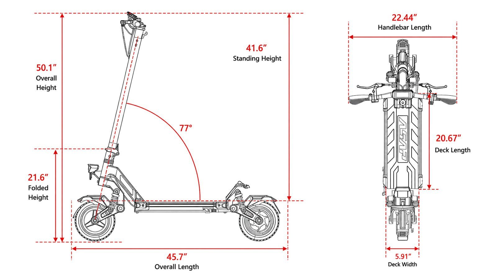 ASAP 10D electric scooter size drawing