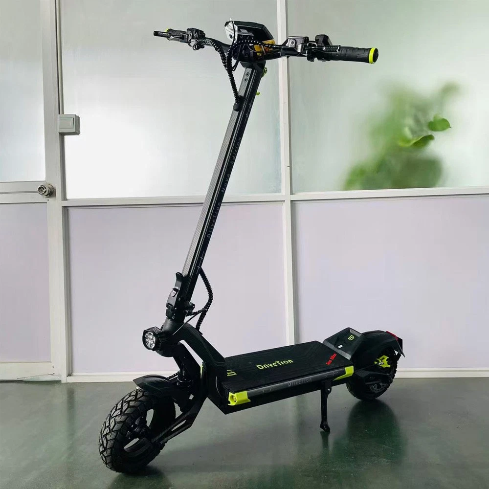 DriveTron Nova electric scooter photographed indoors, front three-quarter view