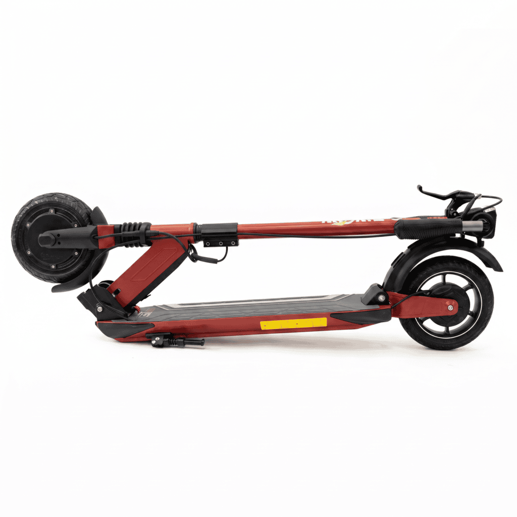 GT Sport electric scooter in Ruby Red, folded