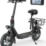 Gyroor C1 electric scooter in black with seat and rear basket