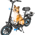 Gyroor C1 Plus electric scooter with a dog in the middle basket