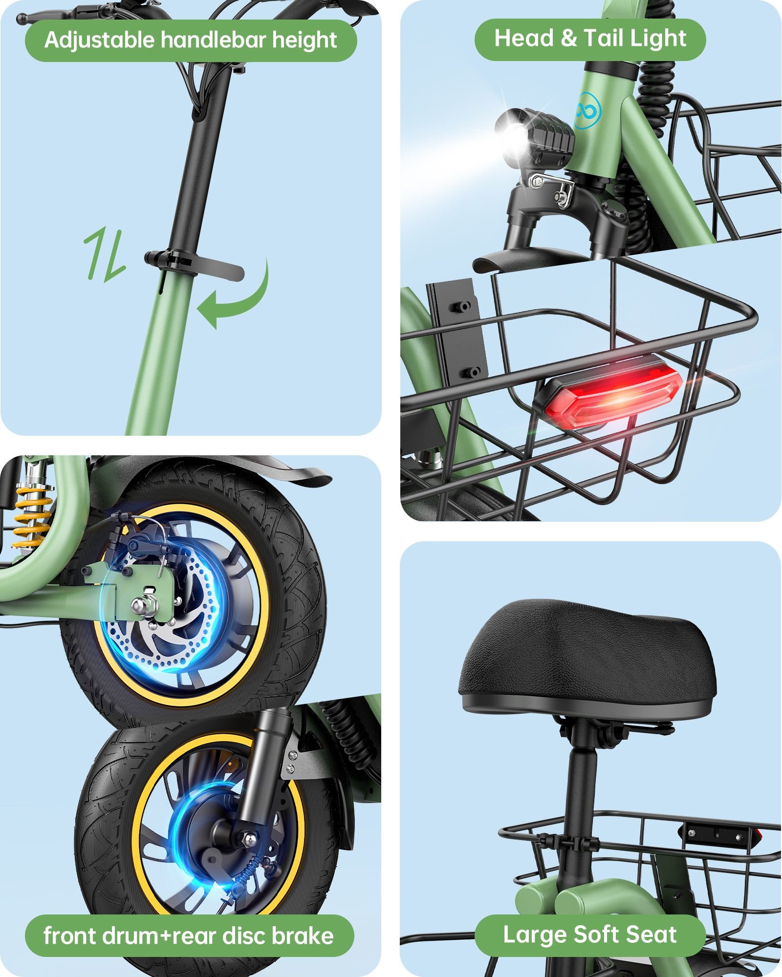 Handlebar, lights and seat details