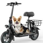Gyroor C1S electric scooter with a corgi in the middle basket