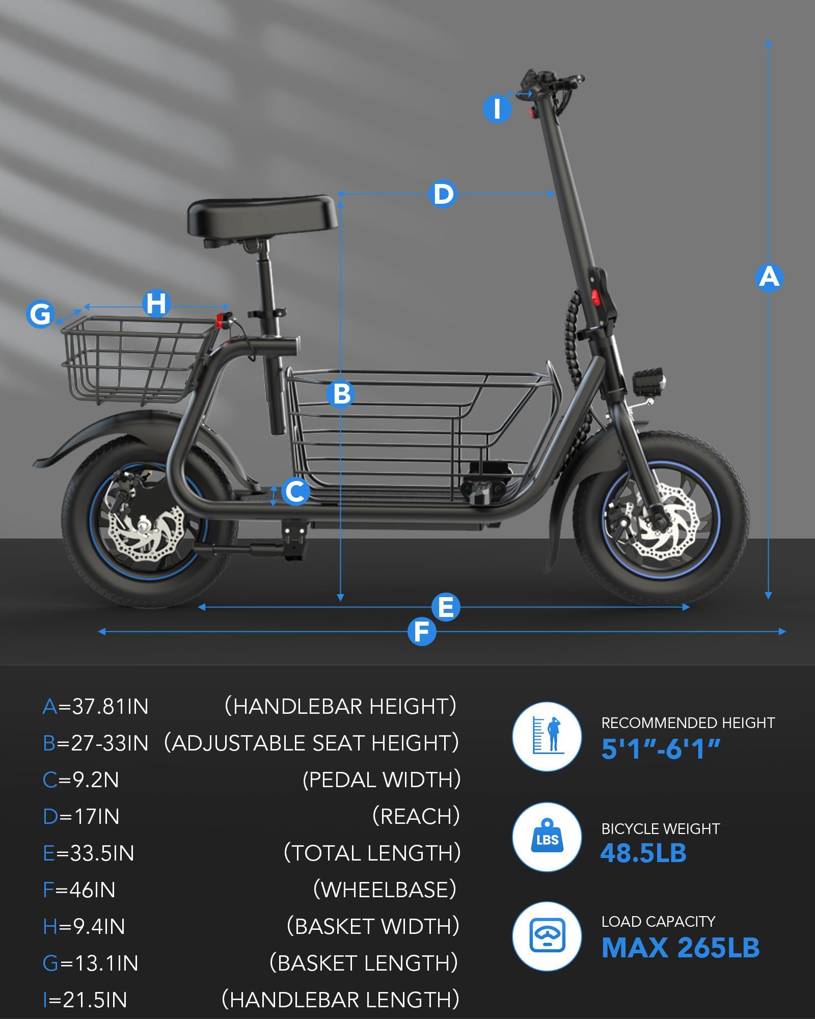 Gyroor C1S dimensions and seat height