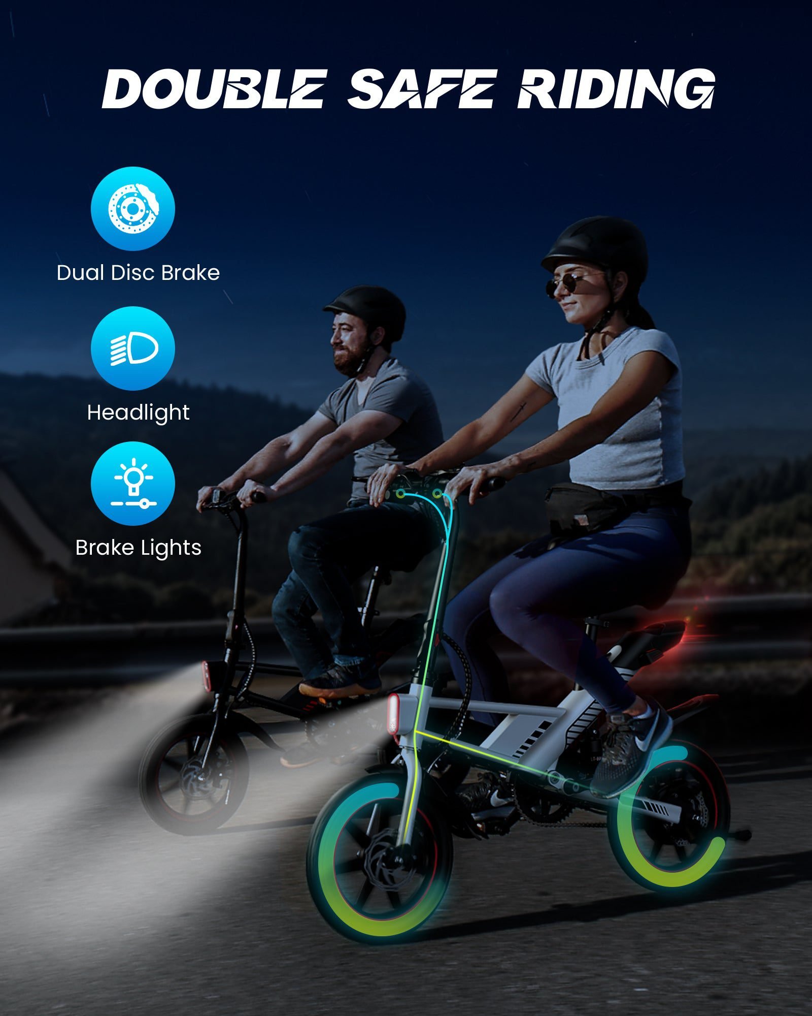 Gyroor C33 electric bike dual disc brakes, headlight and brake lights