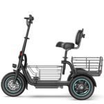 Gyroor C5 electric trike side view with front and rear baskets