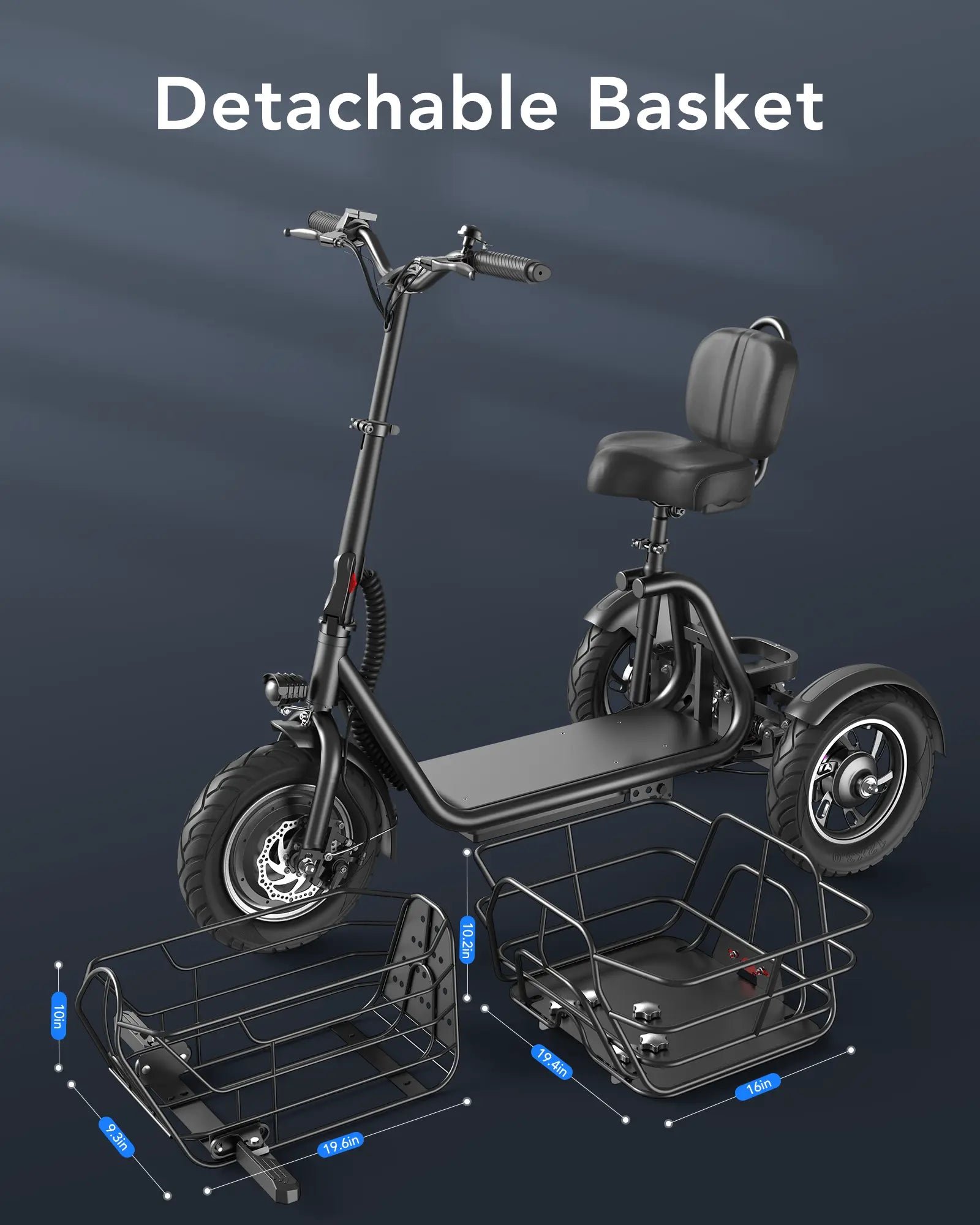 Gyroor C5 electric trike with both baskets removed