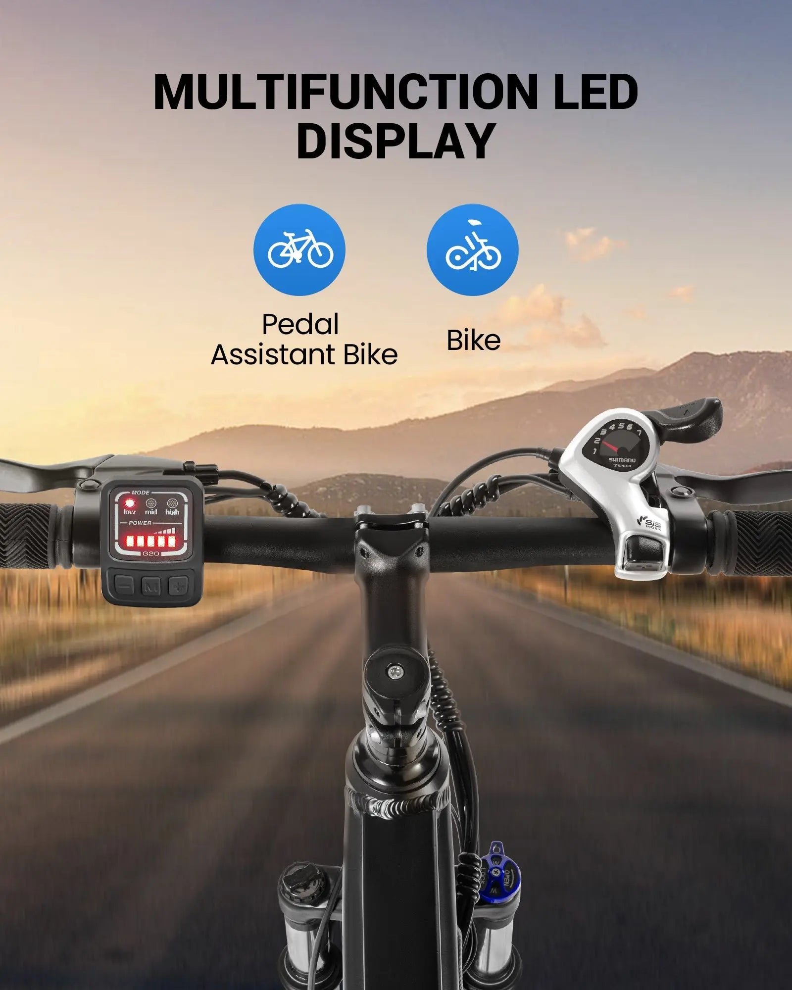 Gyroor EB262 LED display on the handlebar