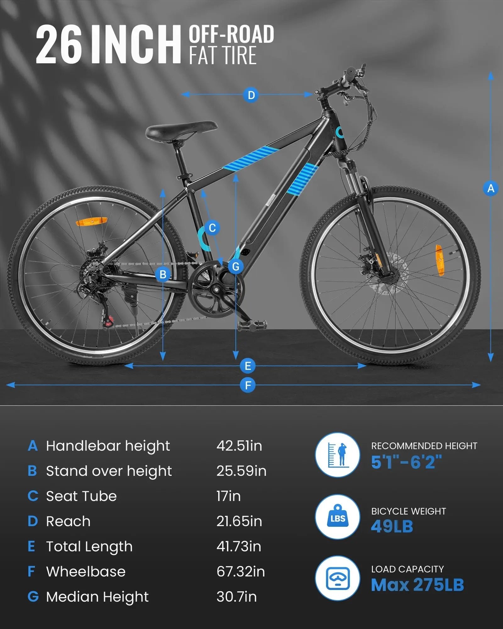 Frame size diagram with seat and handlebar heights