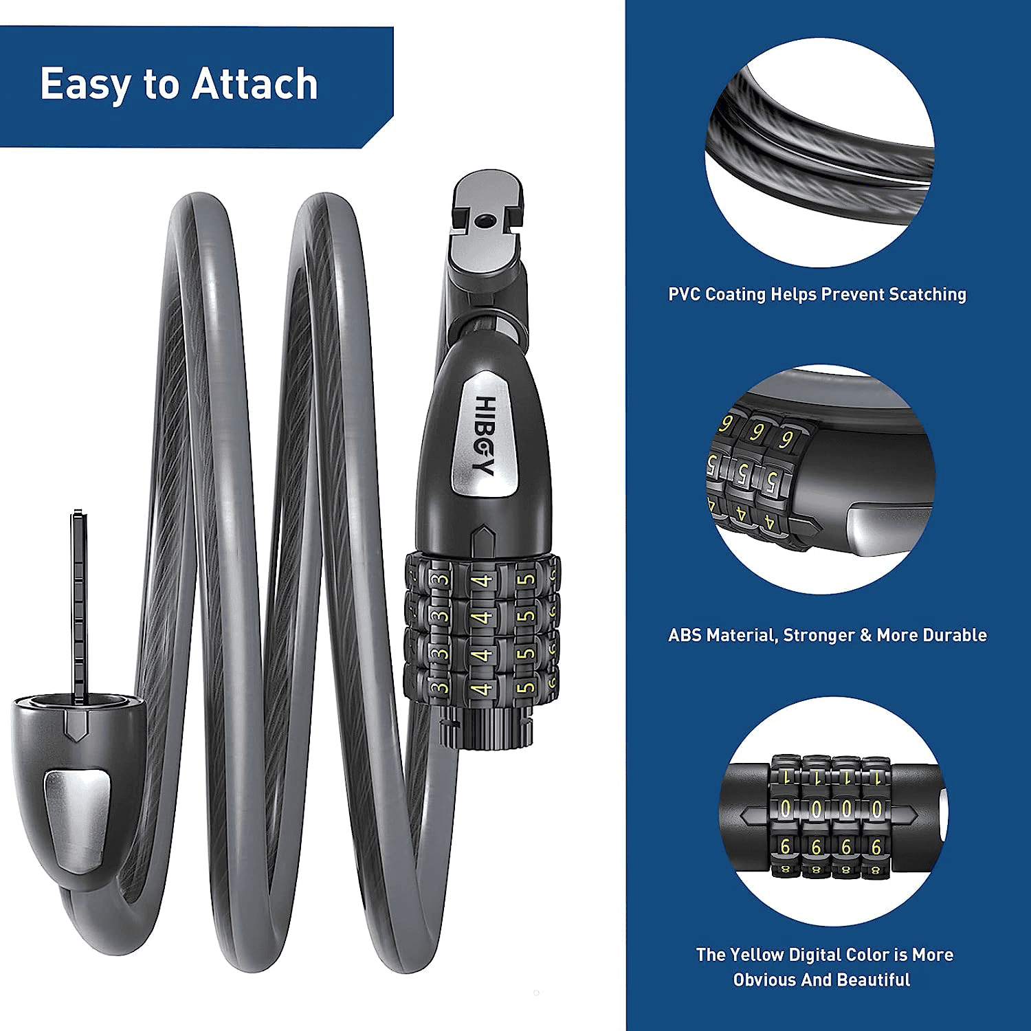 Hiboy 3.2 ft Combination Cable Lock, photo 3