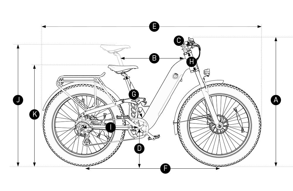 Hiboy EX11 Full Suspension Electric Bike dimensions diagram 1