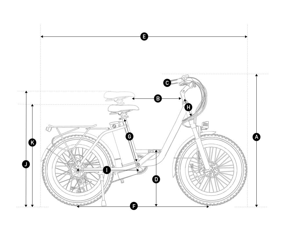 Hiboy EX6 Step-Thru Fat Tire Electric Bike dimensions diagram 1