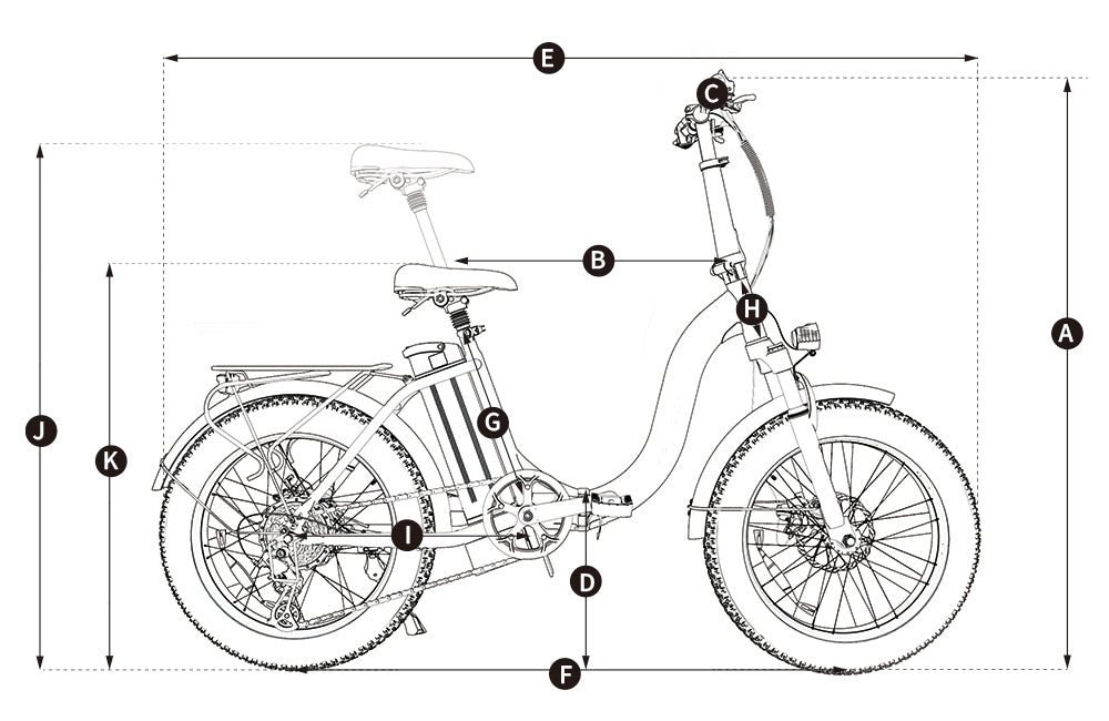 Hiboy EX6F Foldable Low-Step Electric Bike dimensions diagram 1