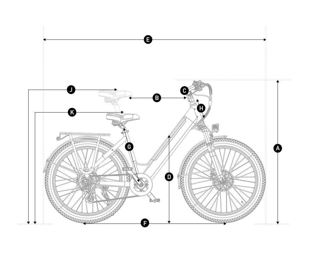 Hiboy EX9 Urban Commuter Electric Bike dimensions diagram 1