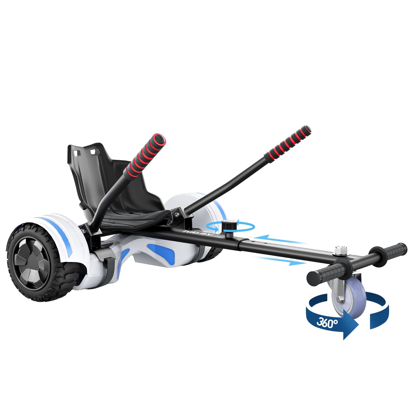 Hiboy HC-01 Hoverboard Seat Attachment in Black, mounted on a hoverboard