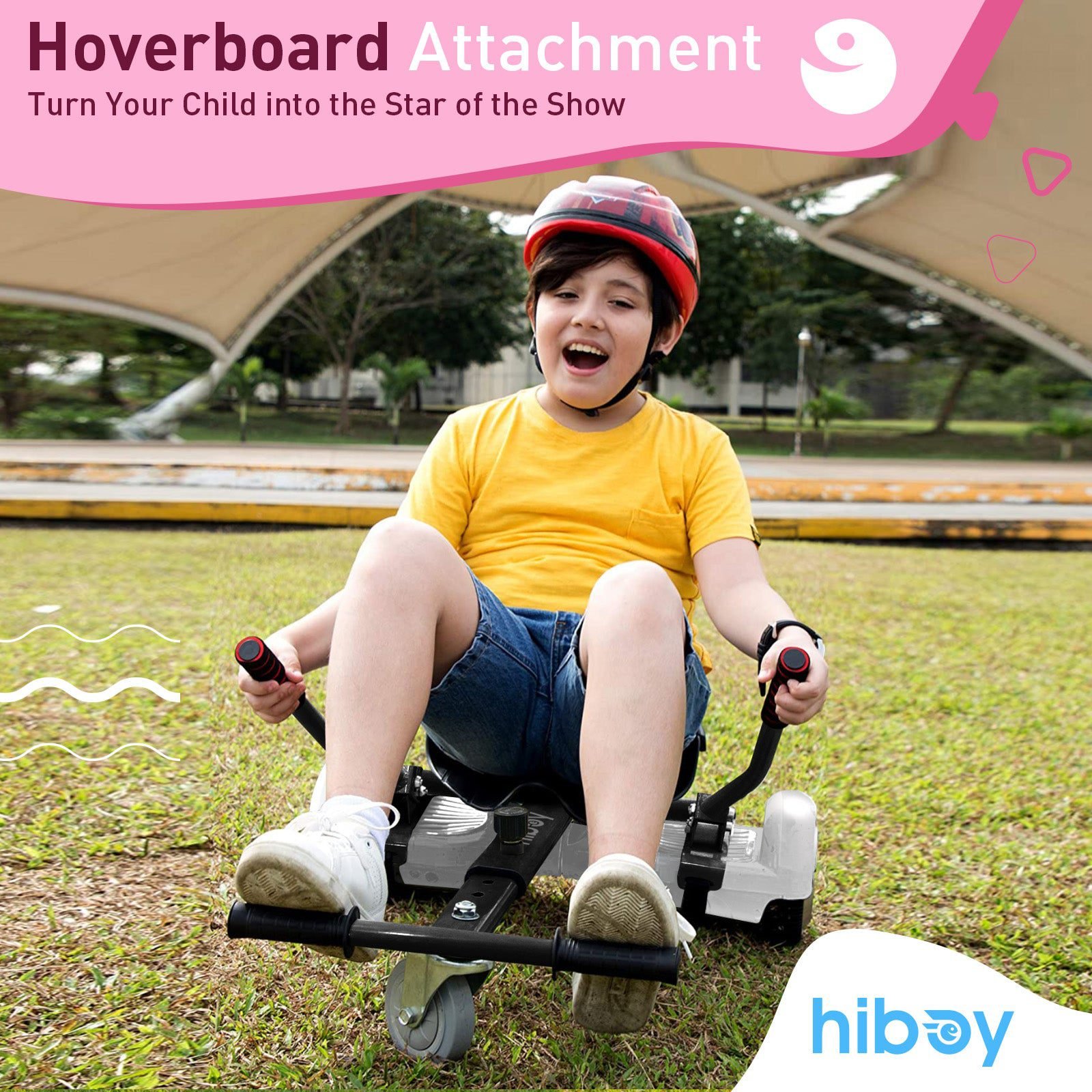 Child riding a hoverboard with the Hiboy HC-01 Hoverboard Seat Attachment