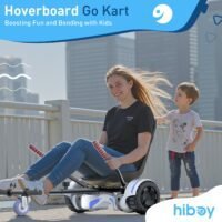Adult and child with the Hiboy HC-01 Hoverboard Seat Attachment go-kart