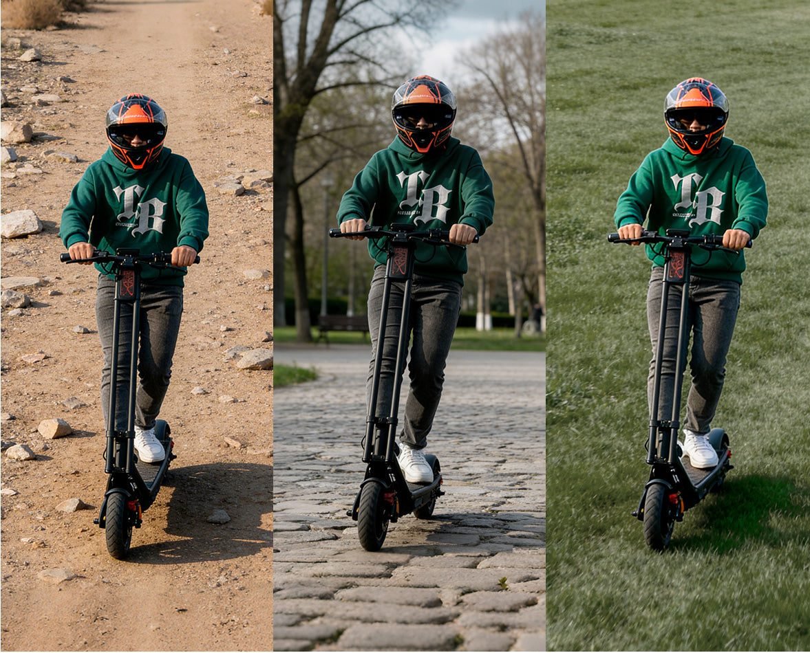 Riding on dirt, cobblestones and grass