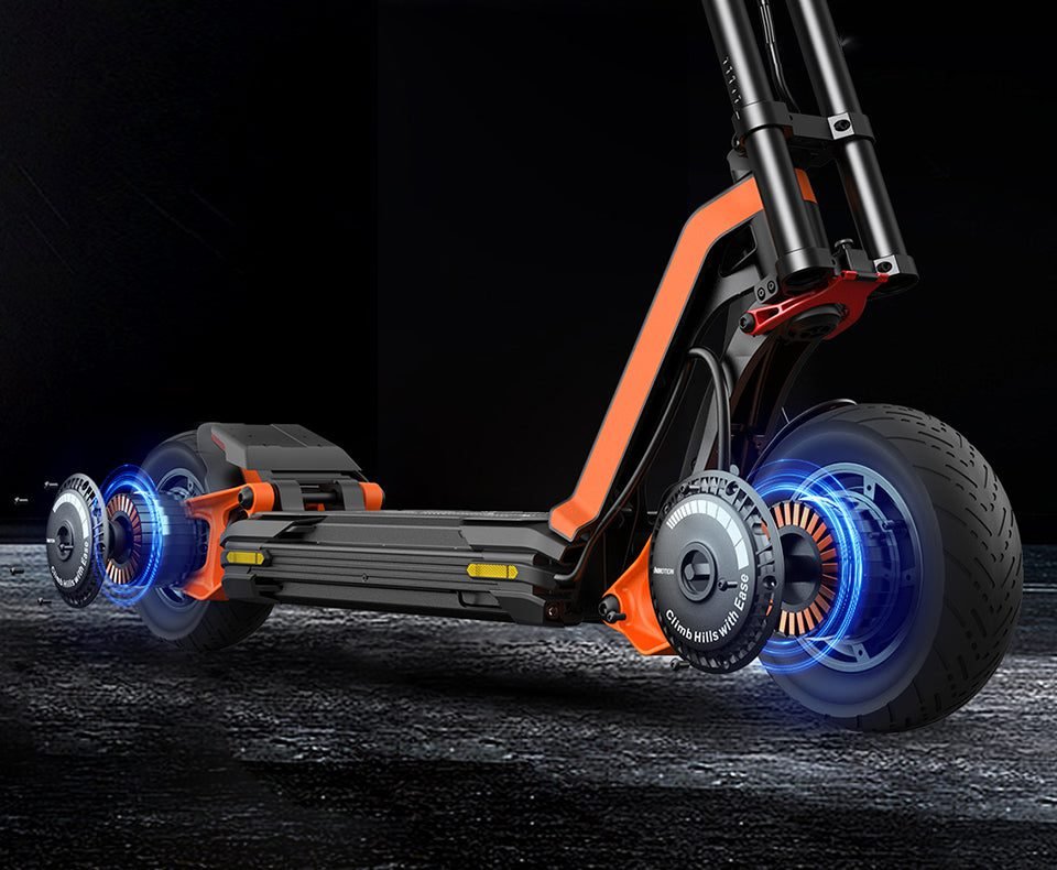Both hub motors of this dual motor off-road scooter
