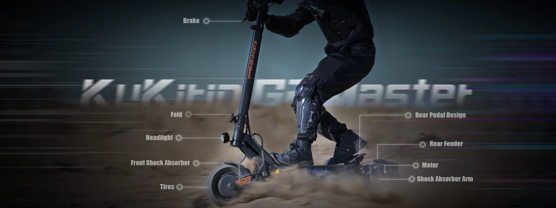 KUKIRIN G2 Master electric scooter with its main parts labeled