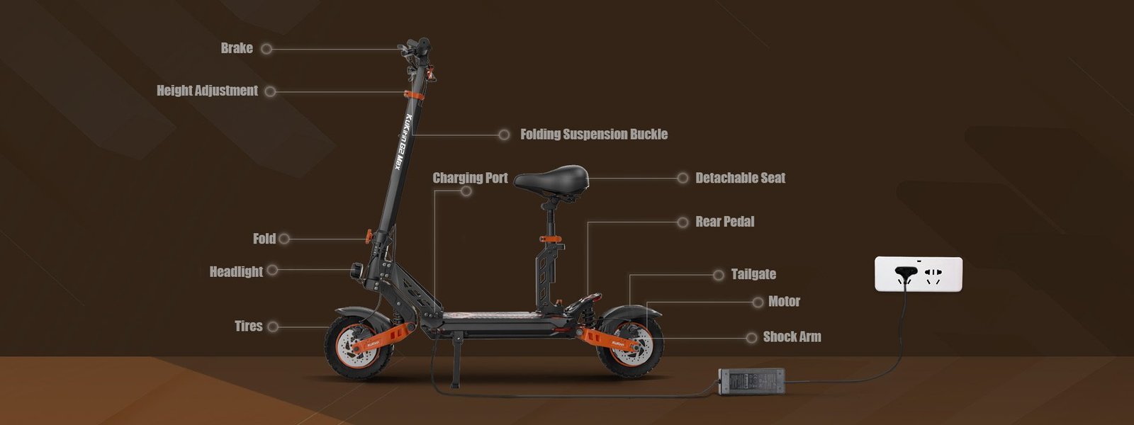 KUKIRIN G2 Max electric scooter with its main parts labeled
