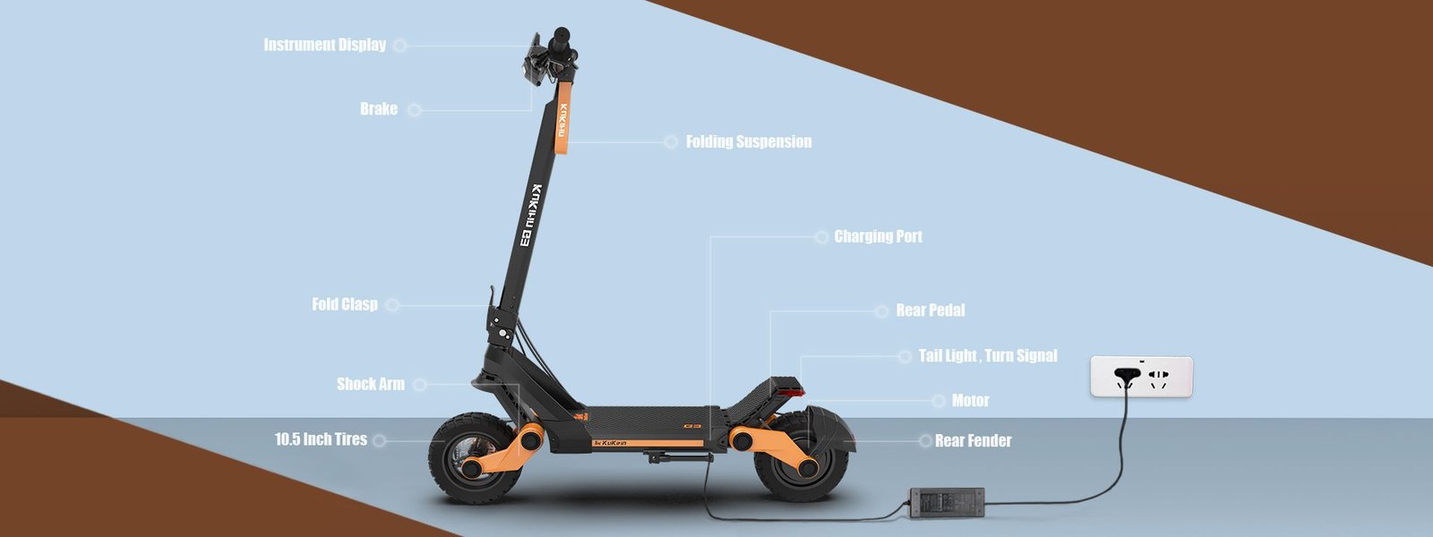 KUKIRIN G3 electric scooter with its main parts labeled